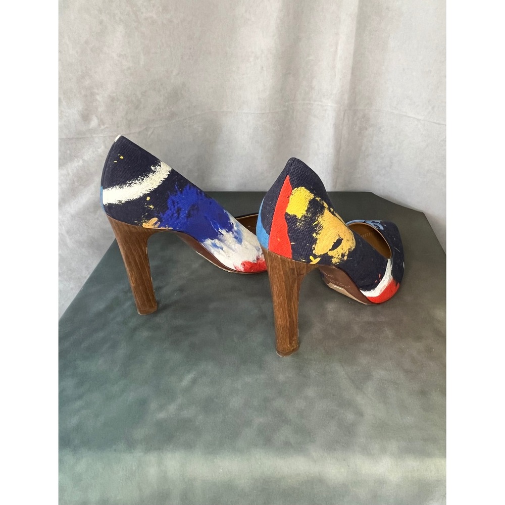Ralph Lauren Purple Label Celia Abstract Art Pumps Italy Block Heel Size 37 US 7 - Picture 5 of 16